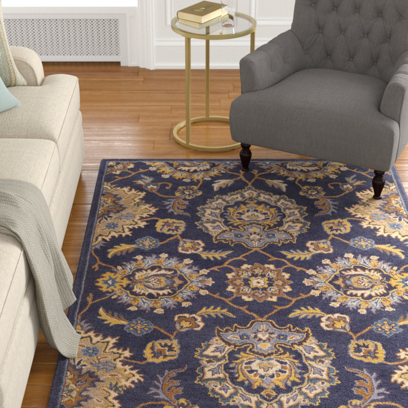 Charlton Home® Dessie Oriental Handmade Tufted Wool Navy/Camel Area Rug